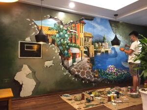 Vẽ tranh tường 3D quán cafe