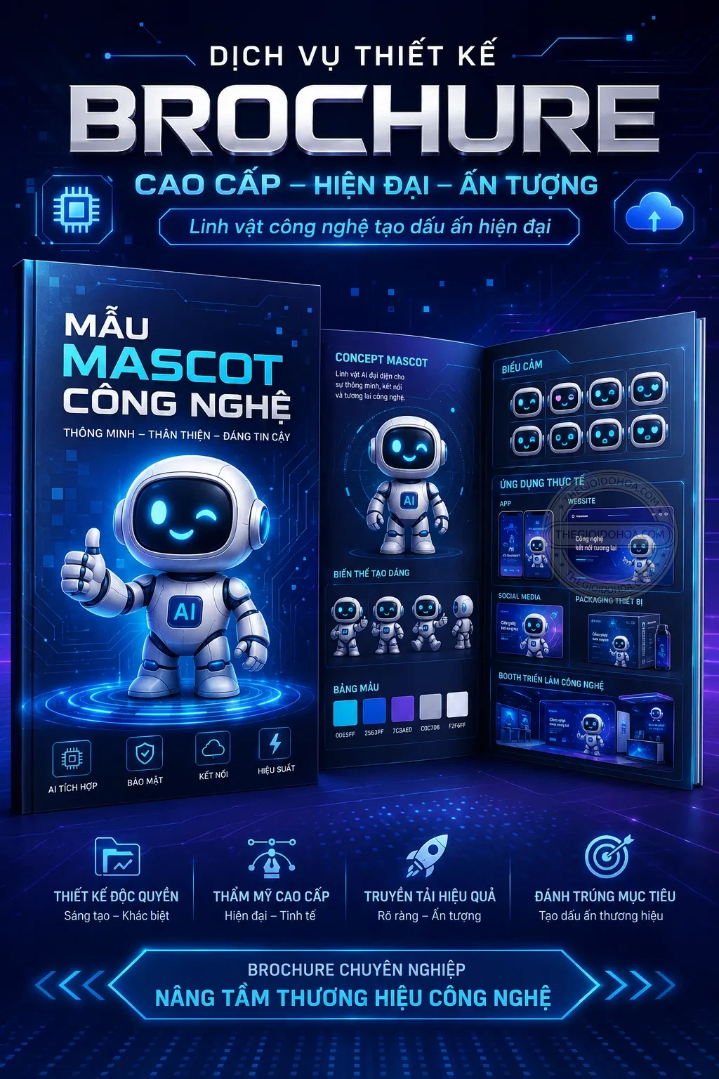 Brochure cao cặp mẫu mascot công nghệ
