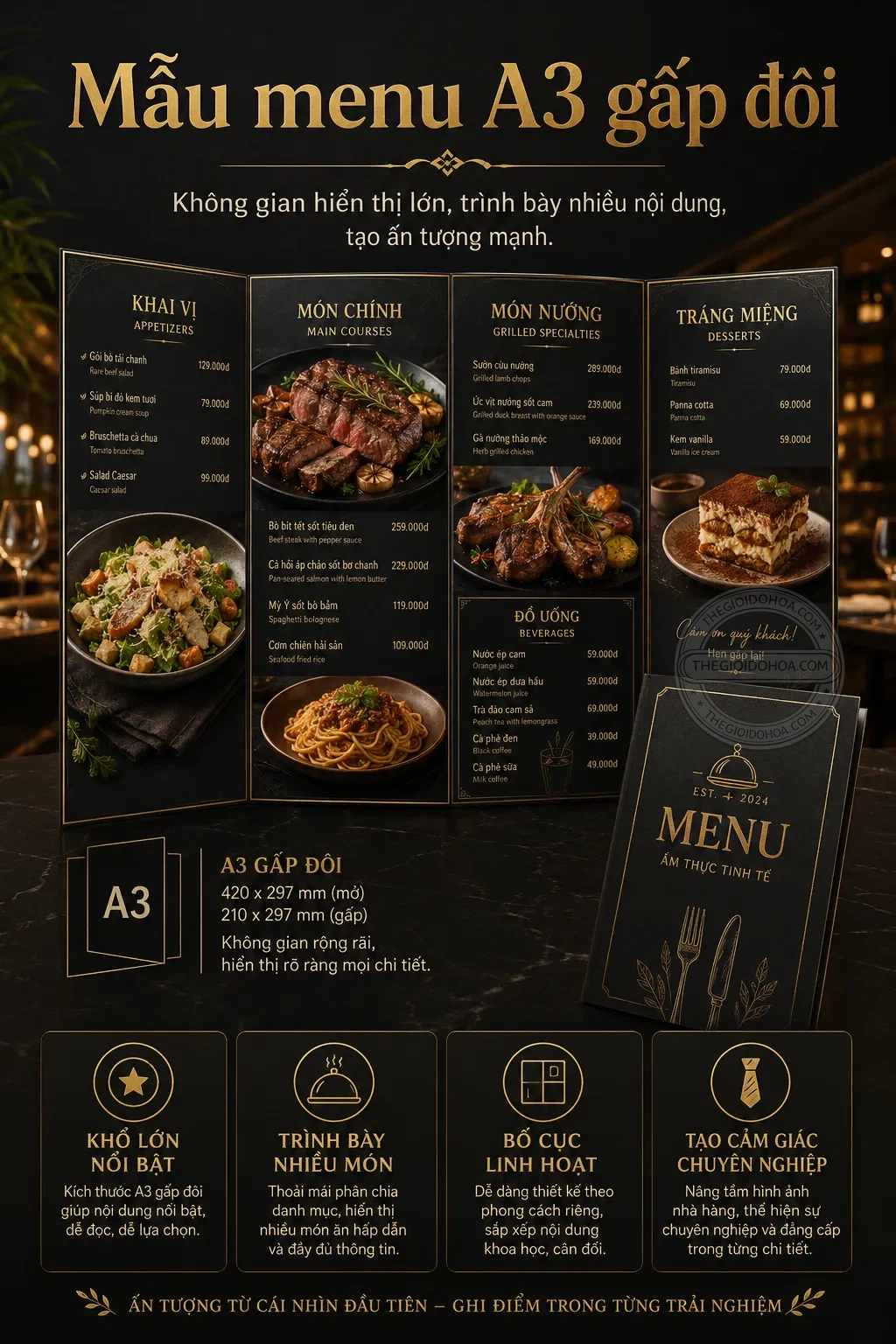 Mẫu menu a3 gap đôi