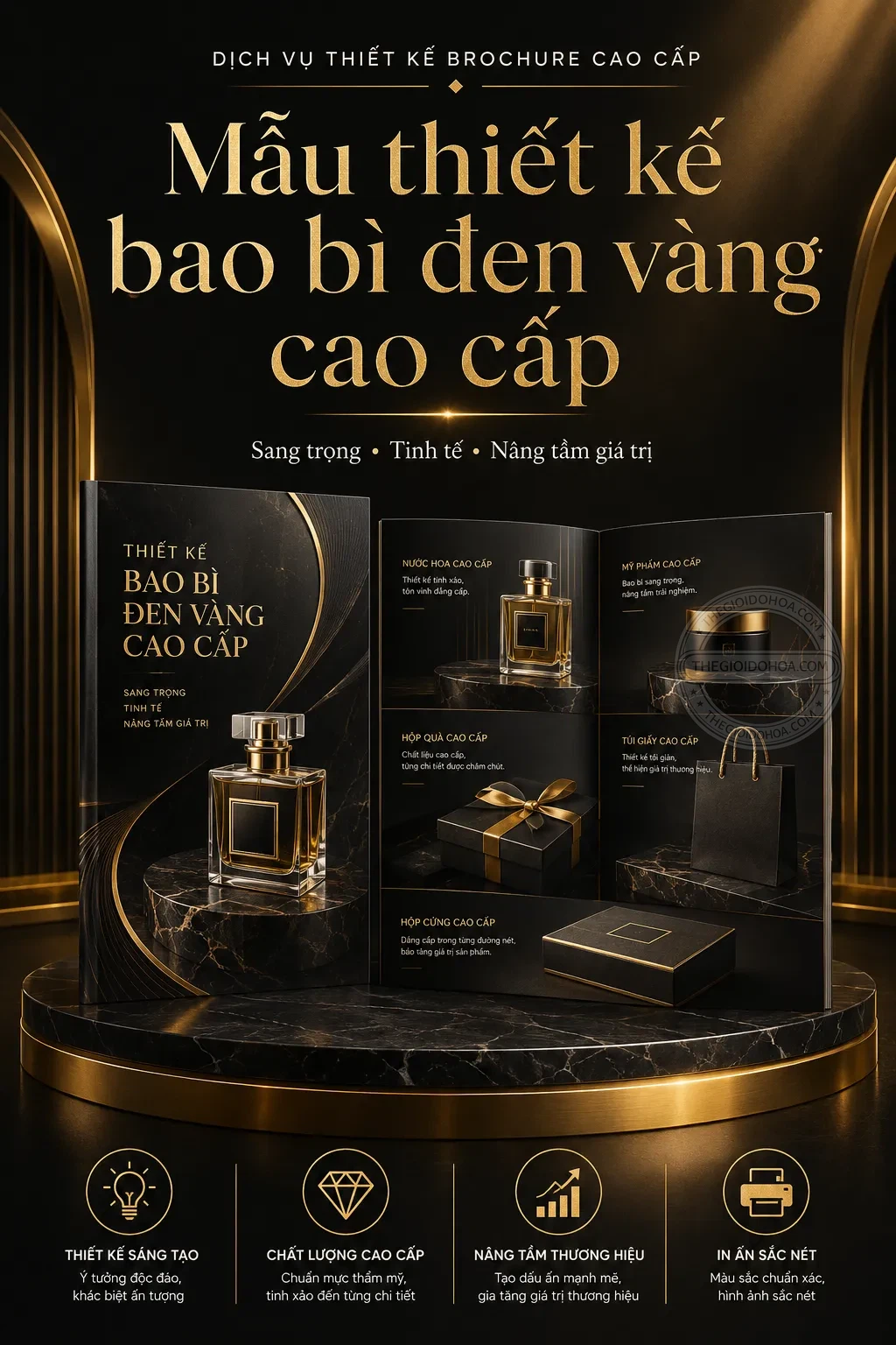 Mẫu thiet ke bao bì den vang cao cặp