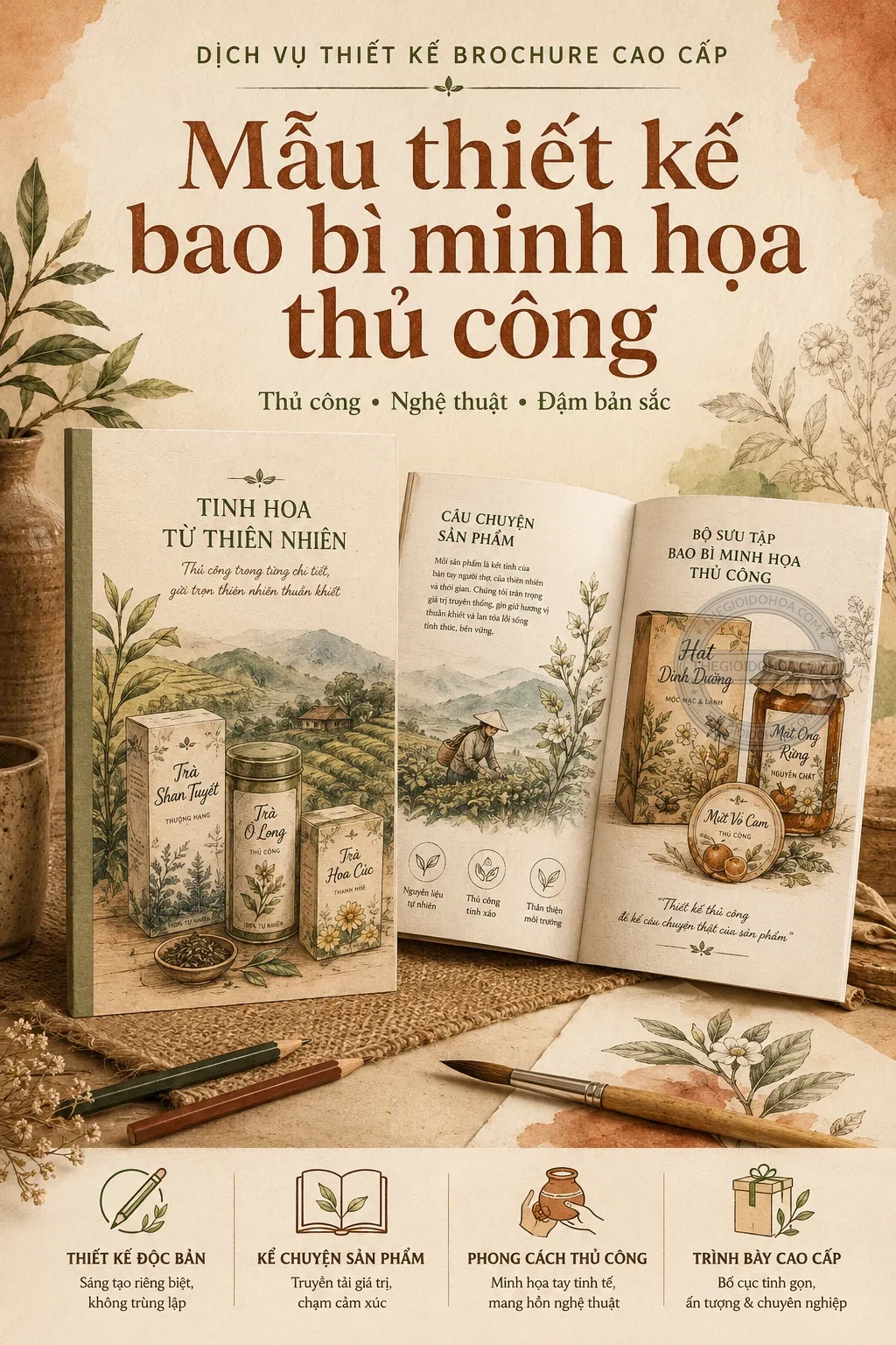 Mẫu thiet ke bao bì minh hoa thu công