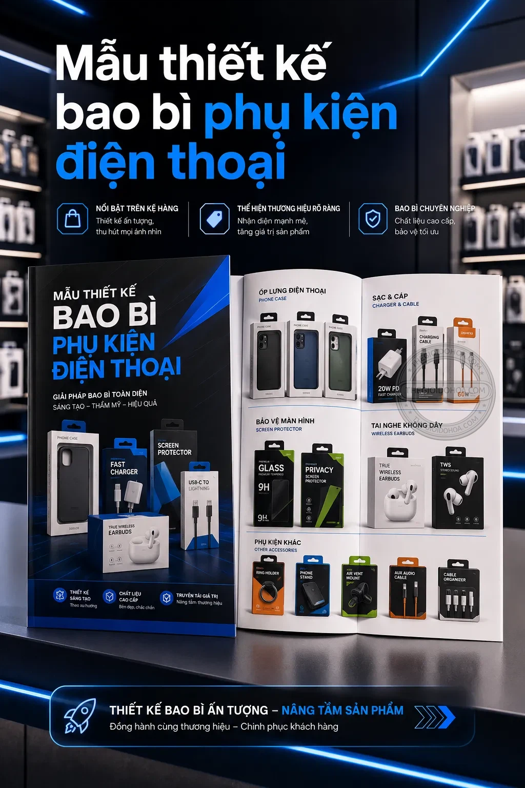 Mẫu thiet ke bao bì phu kien diện thoai