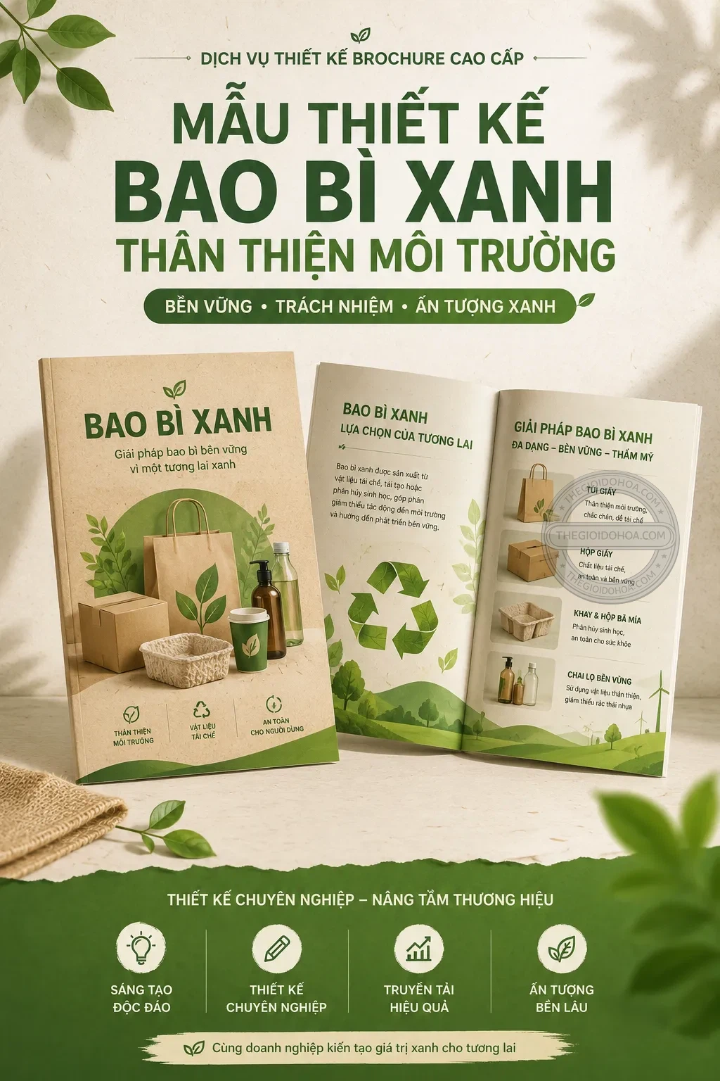 Mẫu thiet ke bao bì xanh than thien moi trương
