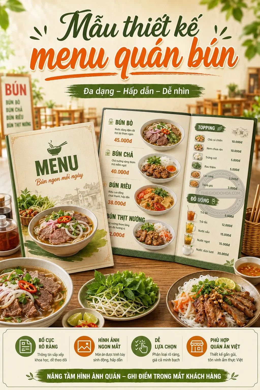 Mẫu thiet ke menu quan bun
