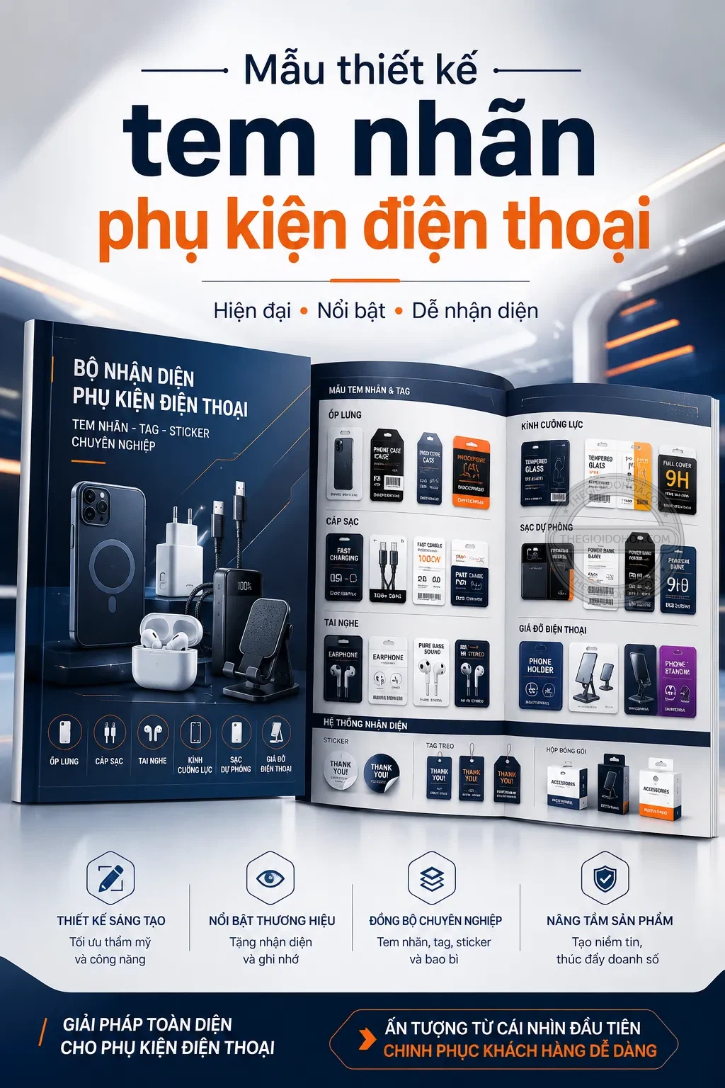 Mẫu thiet ke tem nhãn phu kien diện thoai